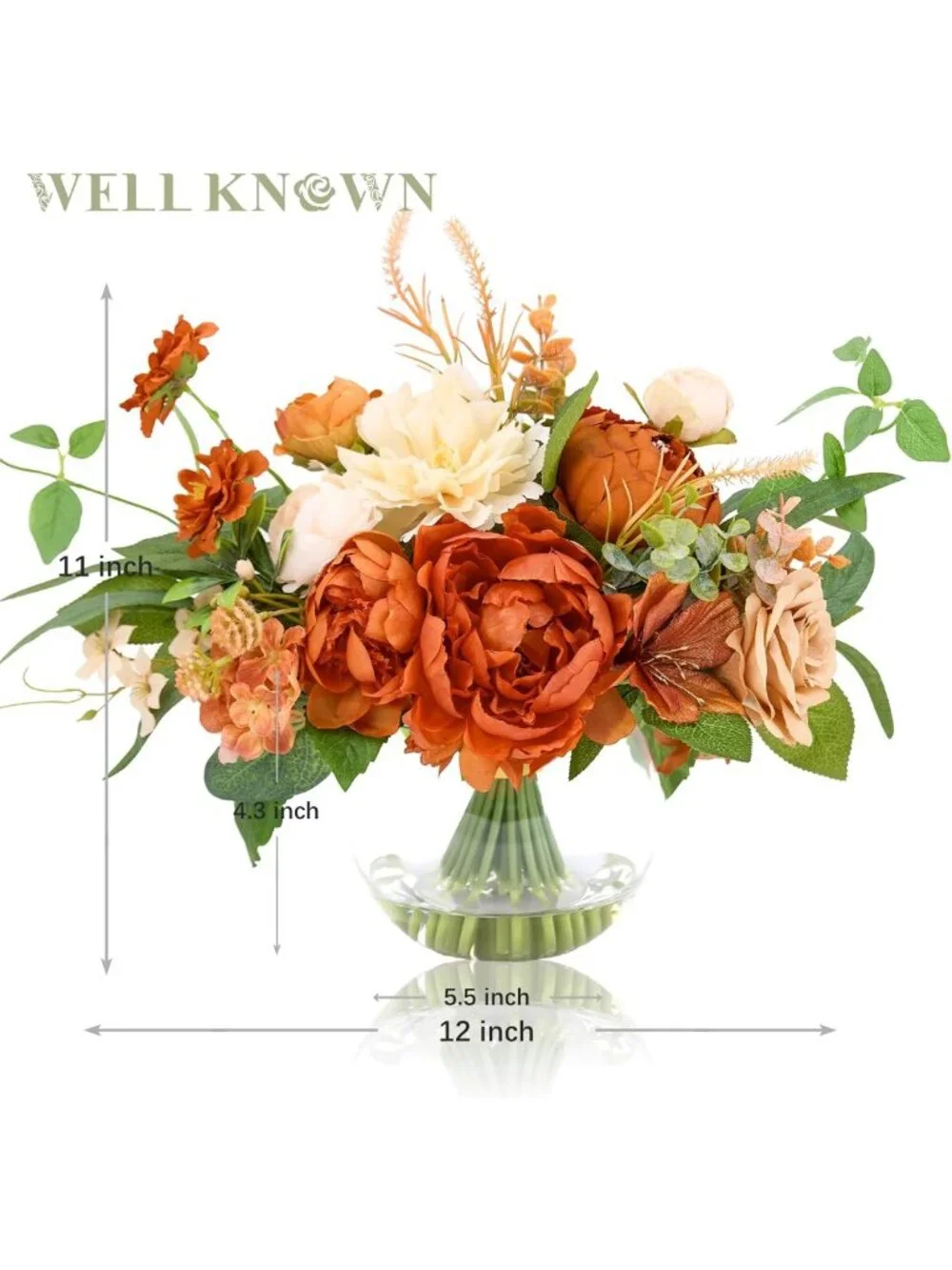 Stunning Burnt Orange & Champagne Artificial Flowers in Elegant Vase - Home